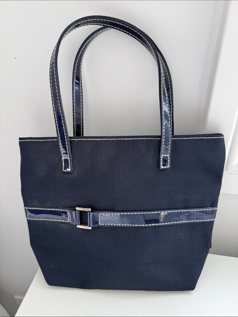 Estee Lauder Navy Tote with Patent Trim